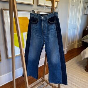 Veronica Beard Two-Tone Wide Leg Jeans sz 27
